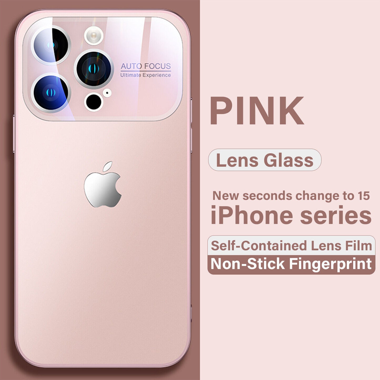 iPhone 14 Full Lens Glass Case With Logo- Pink