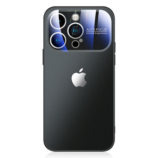 iPhone 14 Plus Full Lens Glass Case With Logo- Black