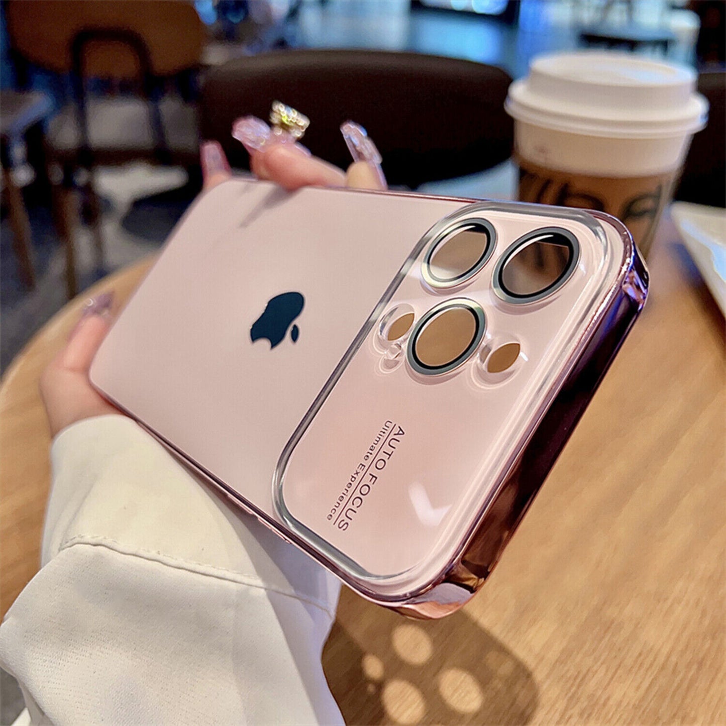iPhone 14 Full Lens Glass Case With Logo- Pink