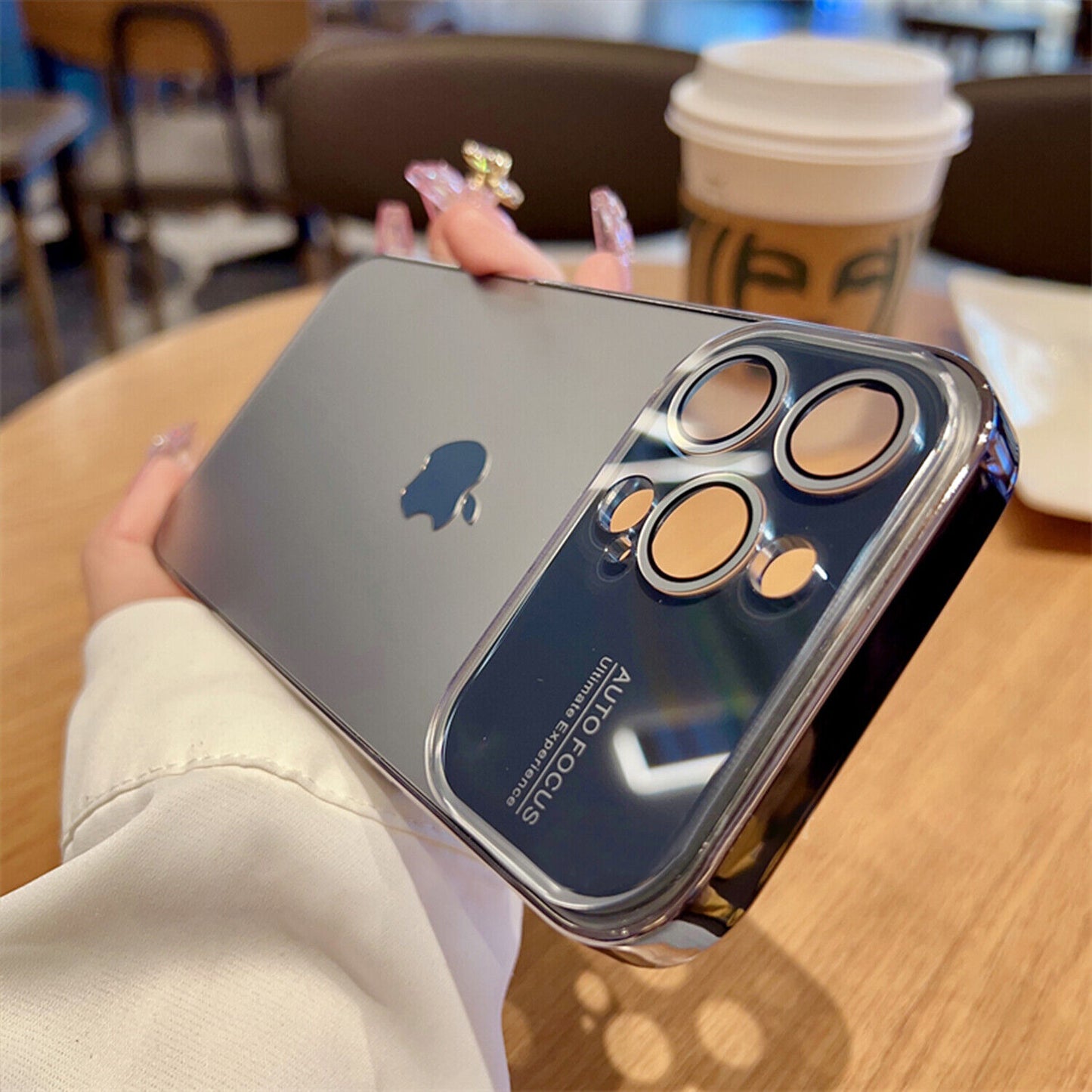 iPhone 14 Pro Full Lens Glass Case With Logo- Grey