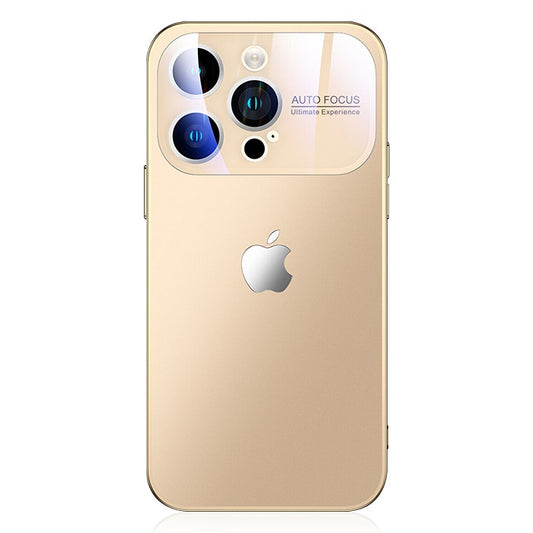 iPhone 14 Full Lens Glass Case With Logo- Gold