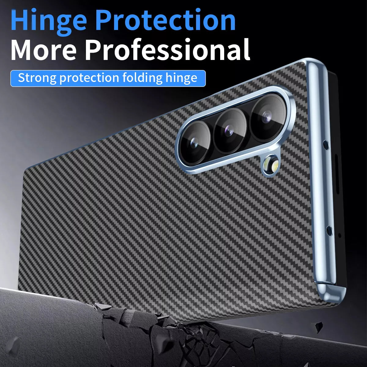 Samsung Galaxy Z Fold 6 Leather Carbon Textured Electroplated Case with Hinge Protection & Front Glass