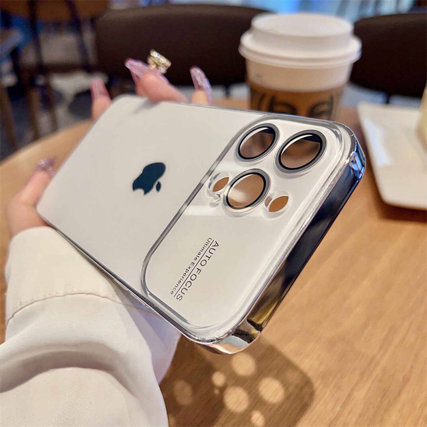 iPhone 15 Plus Full Lens Glass Case With Logo- White