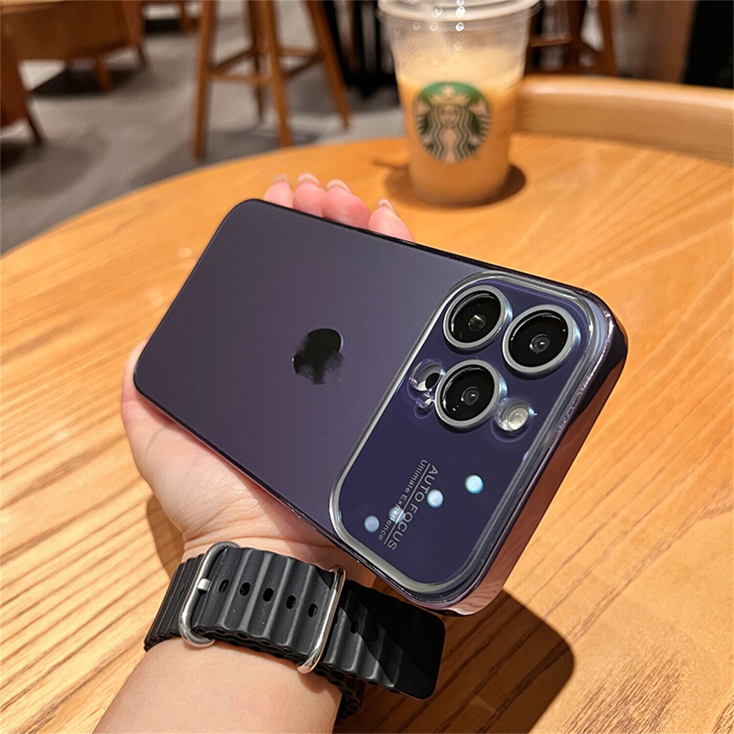 iPhone 14 Full Lens Glass Case With Logo- Purple