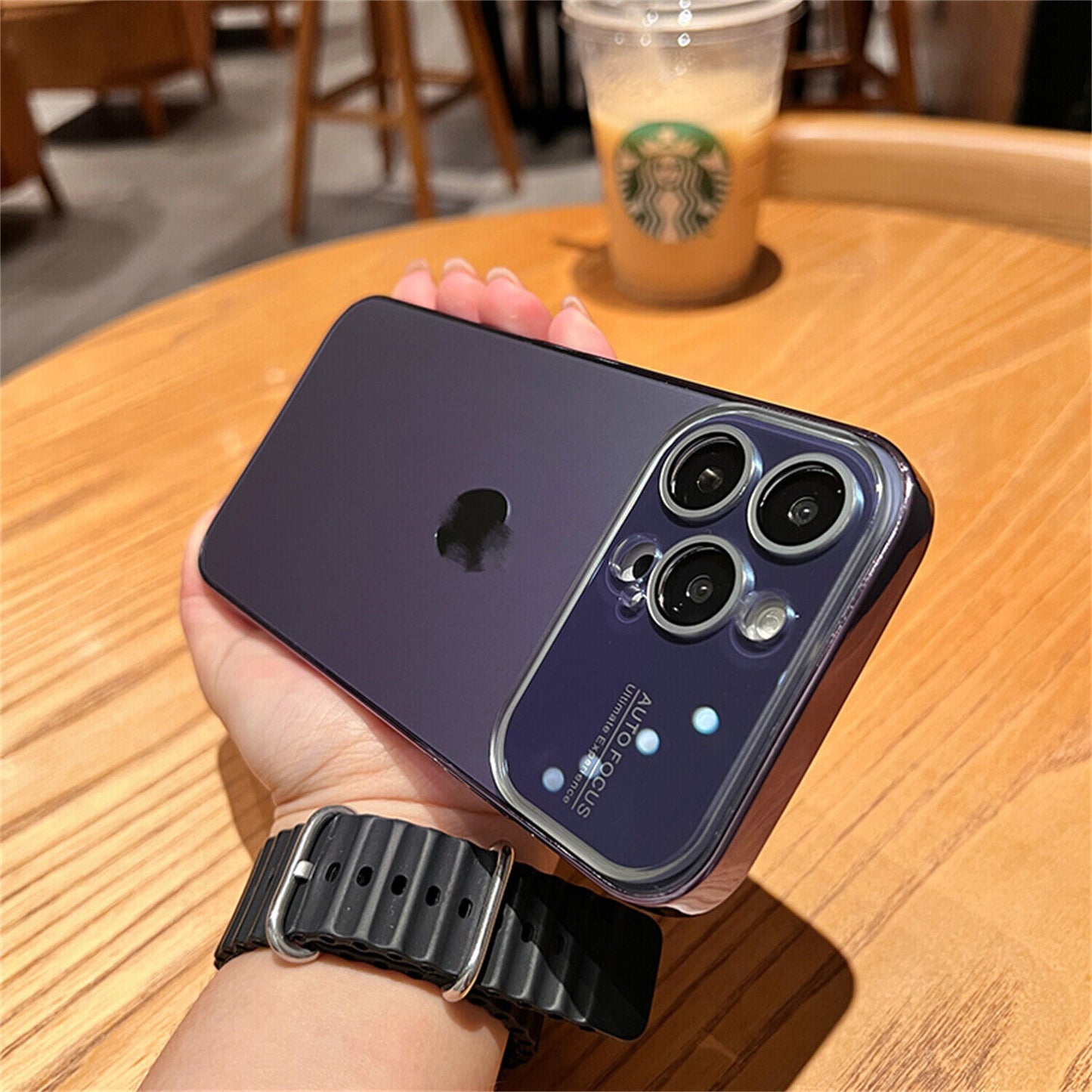 iPhone 14 Plus Full Lens Glass Case With Logo- Purple