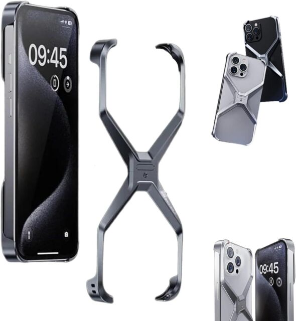 iPhone 15 Pro Super Slim Metal Luxury Aluminum Frameless X-Shaped Case - Black / Silver