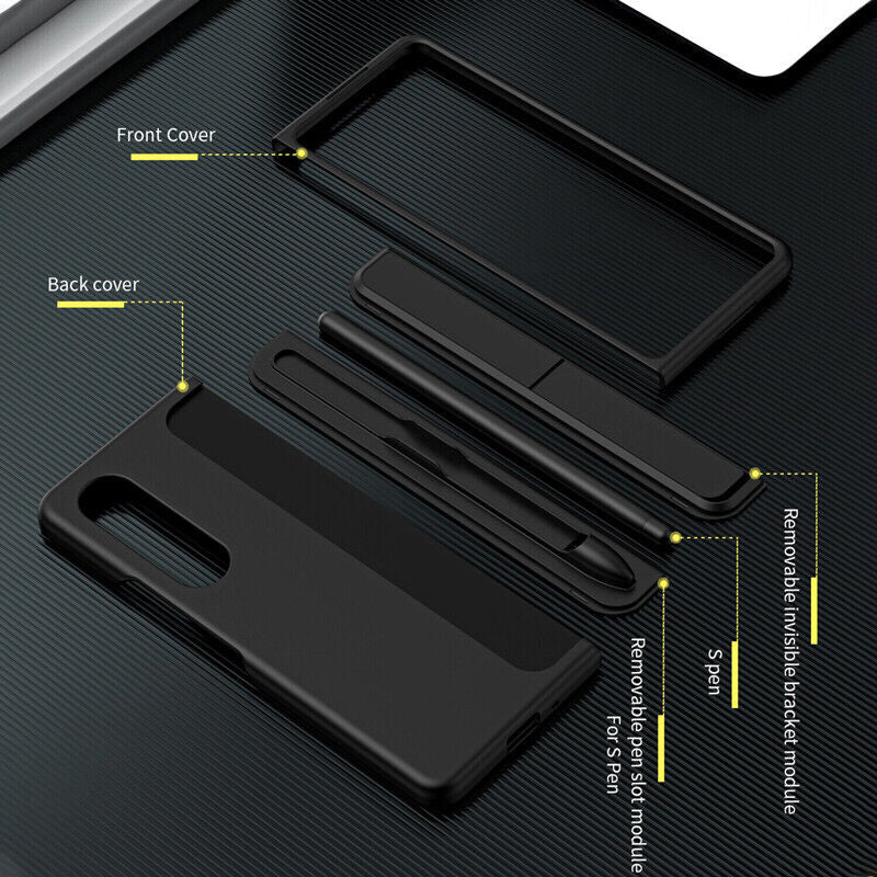 Samsung Galaxy Z Fold 5 Shockproof S Pen Stand Cover-Black