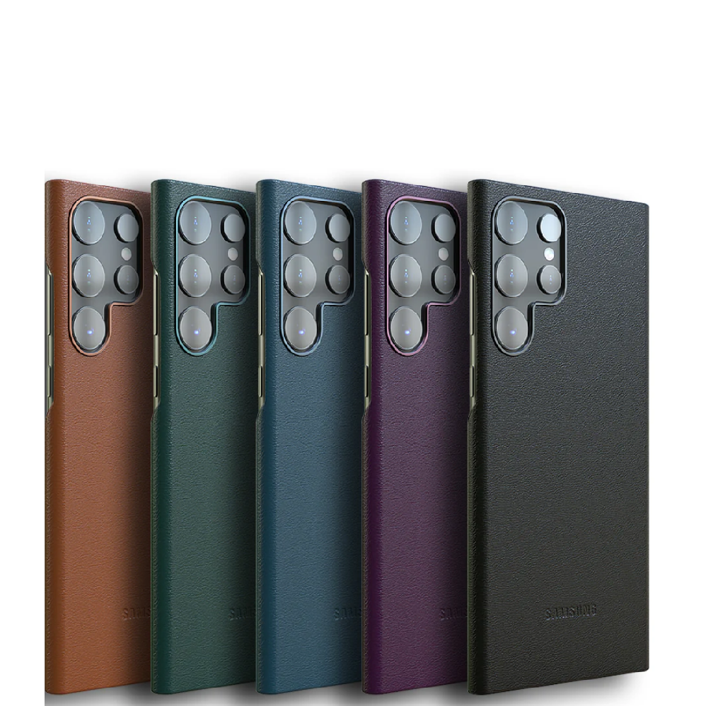 Samsung Galaxy S22 Ultra Super Slim Vegan Leather Case with Logo - Black