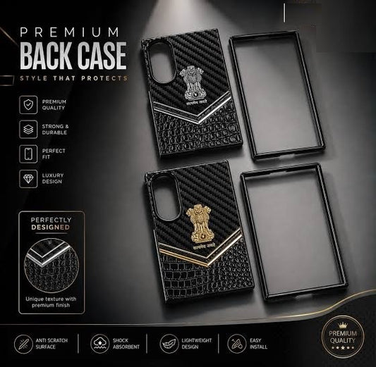 Samsung Galaxy Z Fold8 "Satyamev Jayate" Crock & Carbon Pattern Printed Logo Case - Gold