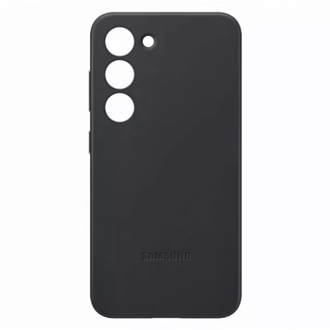 Samsung Galaxy S23 Leather Case with Logo and Side Button Cutout - Black