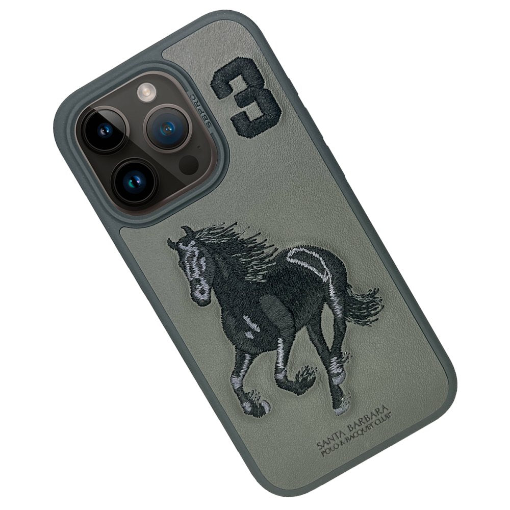 iPhone 15 Boris Series Santa Barbara Polo Racquet Club leather Case- Grey