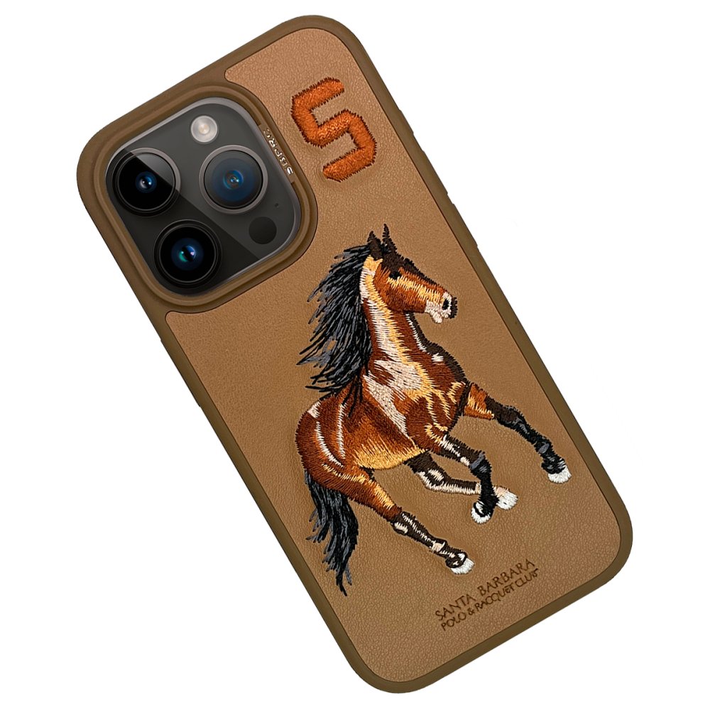 iPhone 15 Boris Series Santa Barbara Polo Racquet Club leather Case- Brown