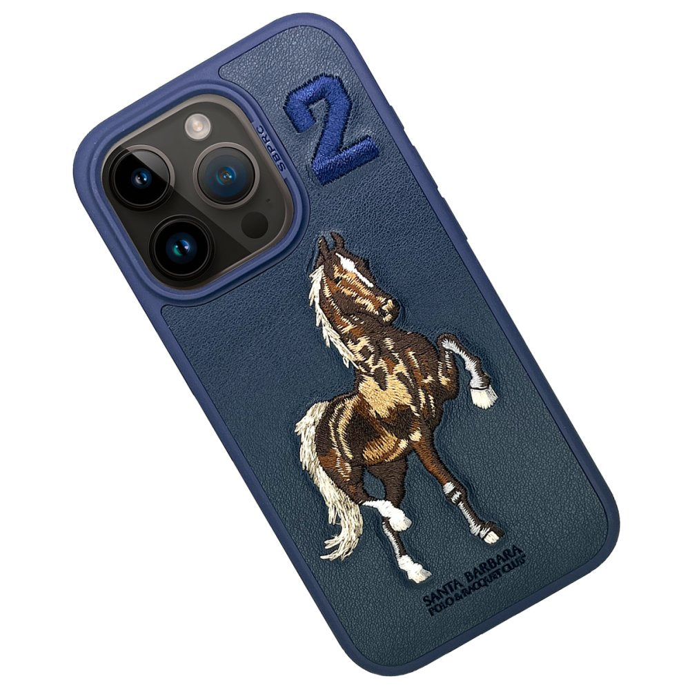 iPhone 15 Boris Series Santa Barbara Polo Racquet Club leather Case- Blue