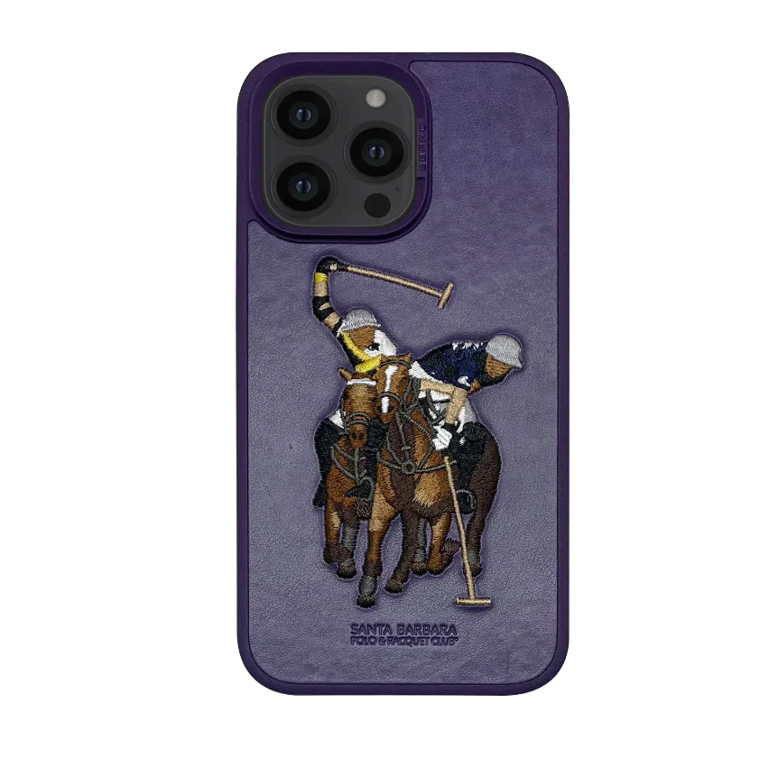 iPhone 14 Pro Luxury 3D Embroided Polo Jockey Series Woven Leather Case