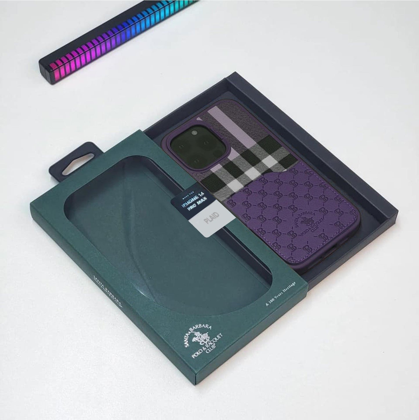 iPhone 14 Pro Max Santa Barbara Card Holder Genuine Leather Case Plaid Series.