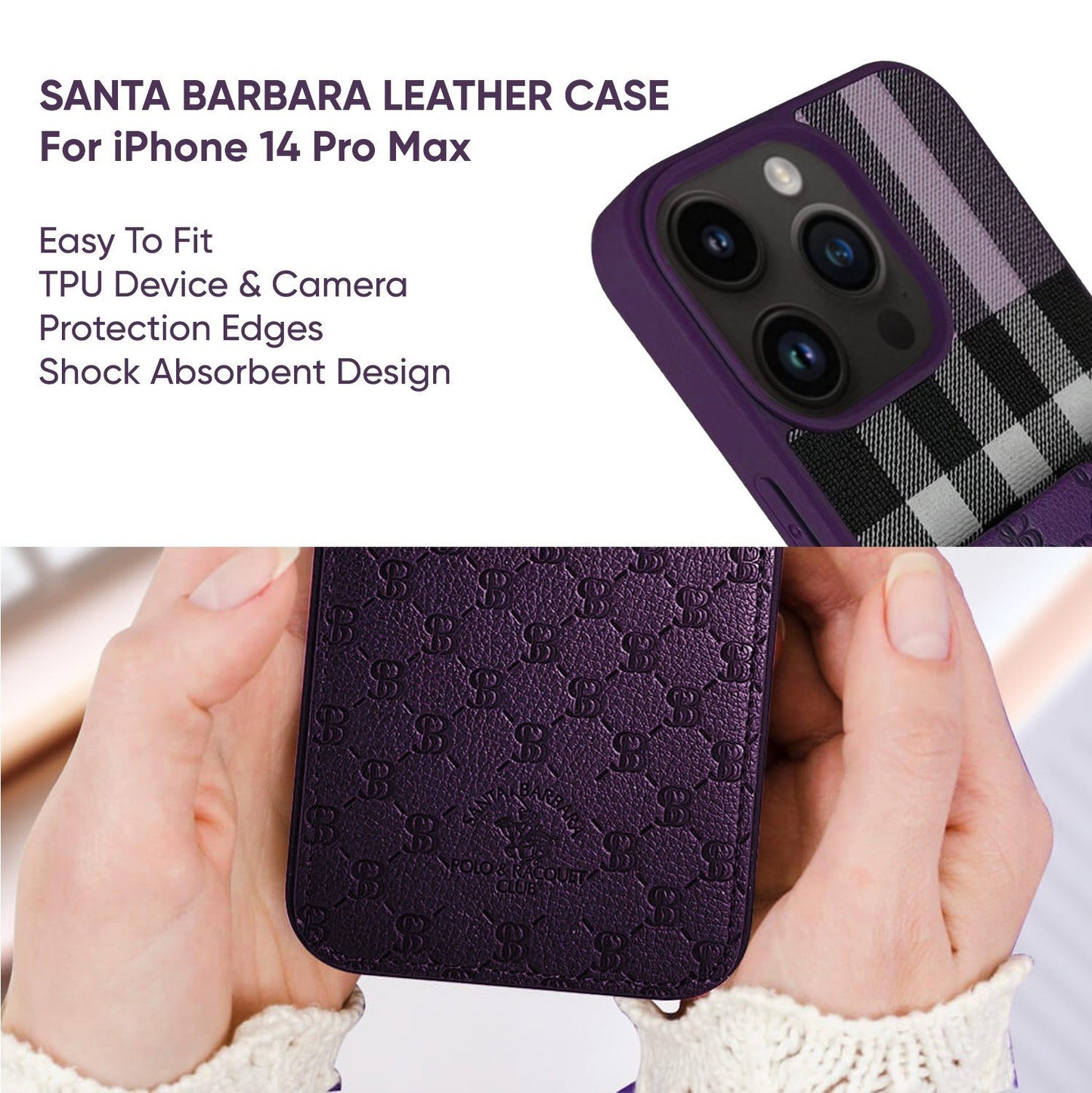 iPhone 14 Pro Max Santa Barbara Card Holder Genuine Leather Case Plaid Series