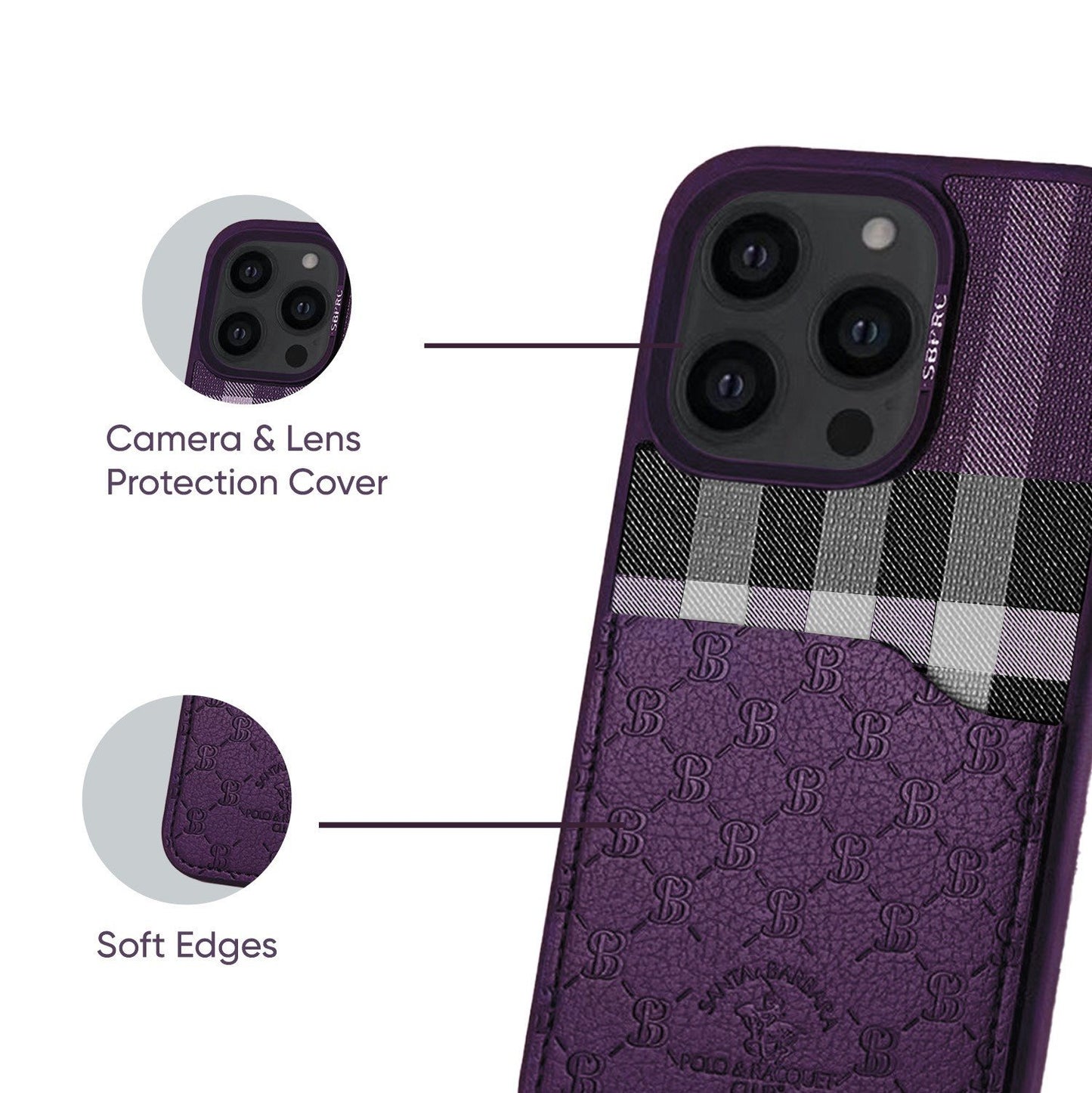 iPhone 14 Pro Max Santa Barbara Card Holder Genuine Leather Case Plaid Series