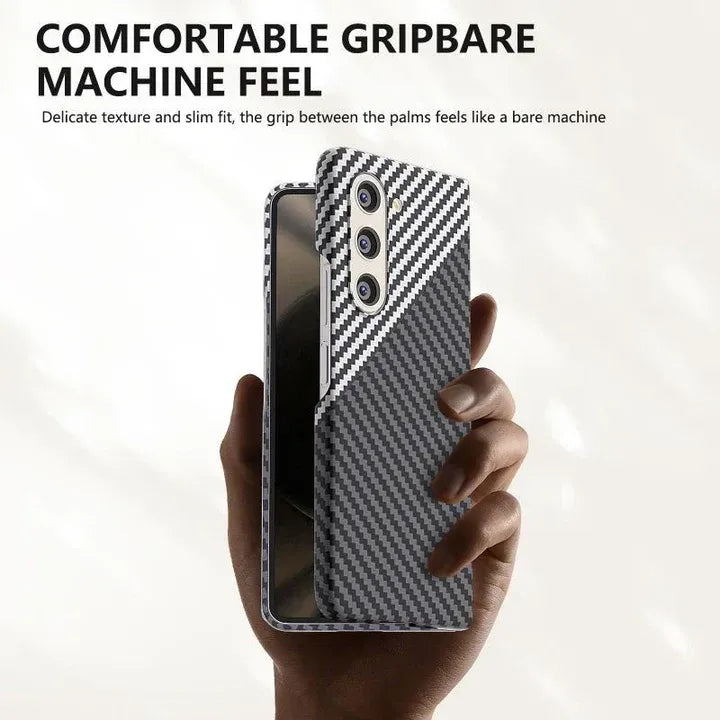 Samsung Galaxy Z Fold5 Carbon Case, 0.6mm Super Slim Dual Shade Carbon Fiber - Black&Silver