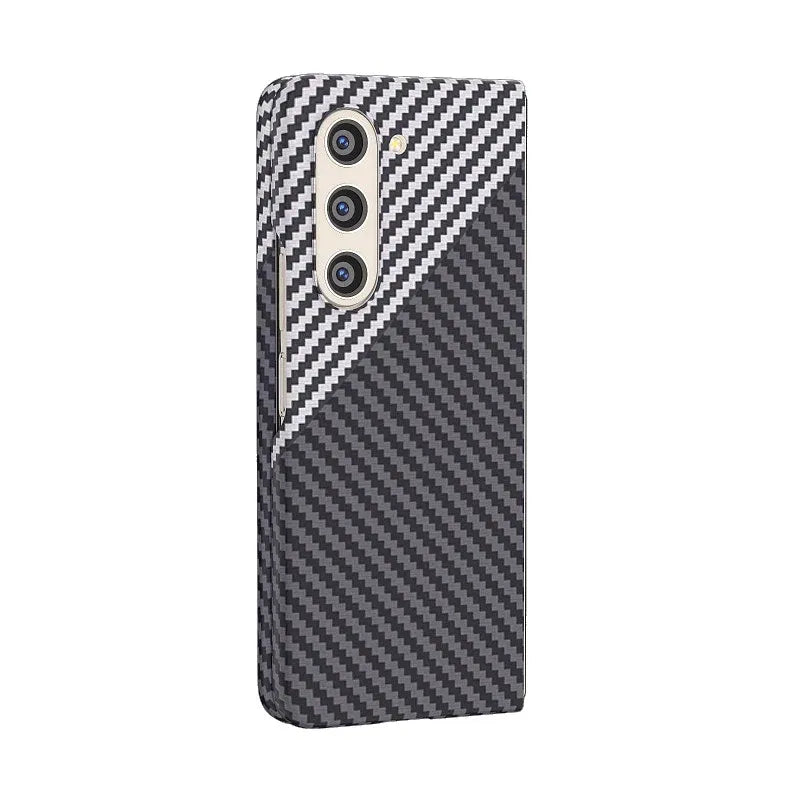 Samsung Galaxy Z Fold5 Carbon Case, 0.6mm Super Slim Dual Shade Carbon Fiber - Black&Silver