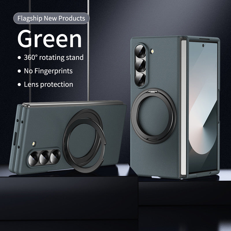 Samsung Galaxy Z Fold 6 Super Slim Magnetic 360° Rotatable Metal Ring Holder Kickstand Case - Green
