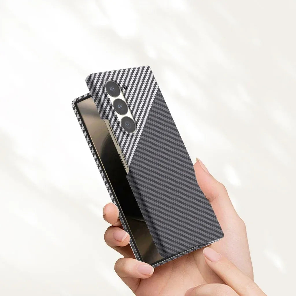 Samsung Galaxy Z Fold5 Carbon Case, 0.6mm Super Slim Dual Shade Carbon Fiber - Black&Silver