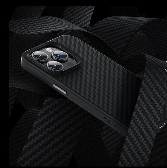 iPhone 16 Pro Max Luxury DEFENDER Carbon Pattern Shock Absorb Aramid Slim Case - Black