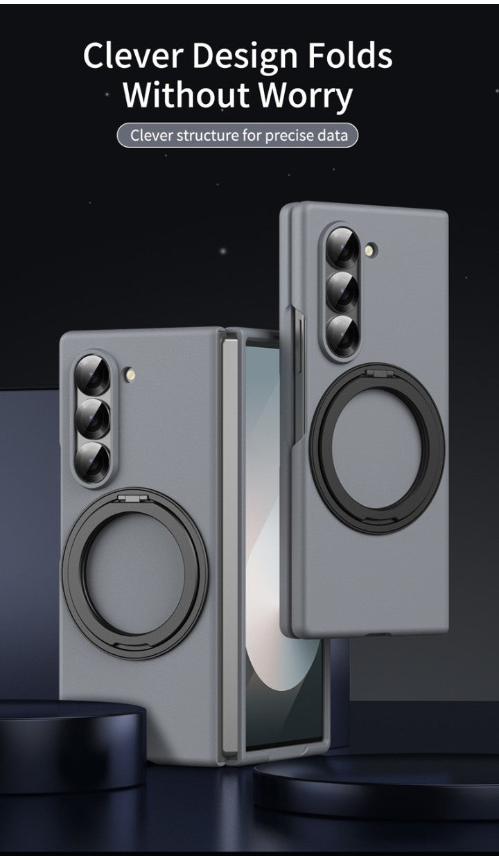Samsung Galaxy Z Fold 6 Super Slim Magnetic 360° Rotatable Metal Ring Holder Kickstand Case - Grey
