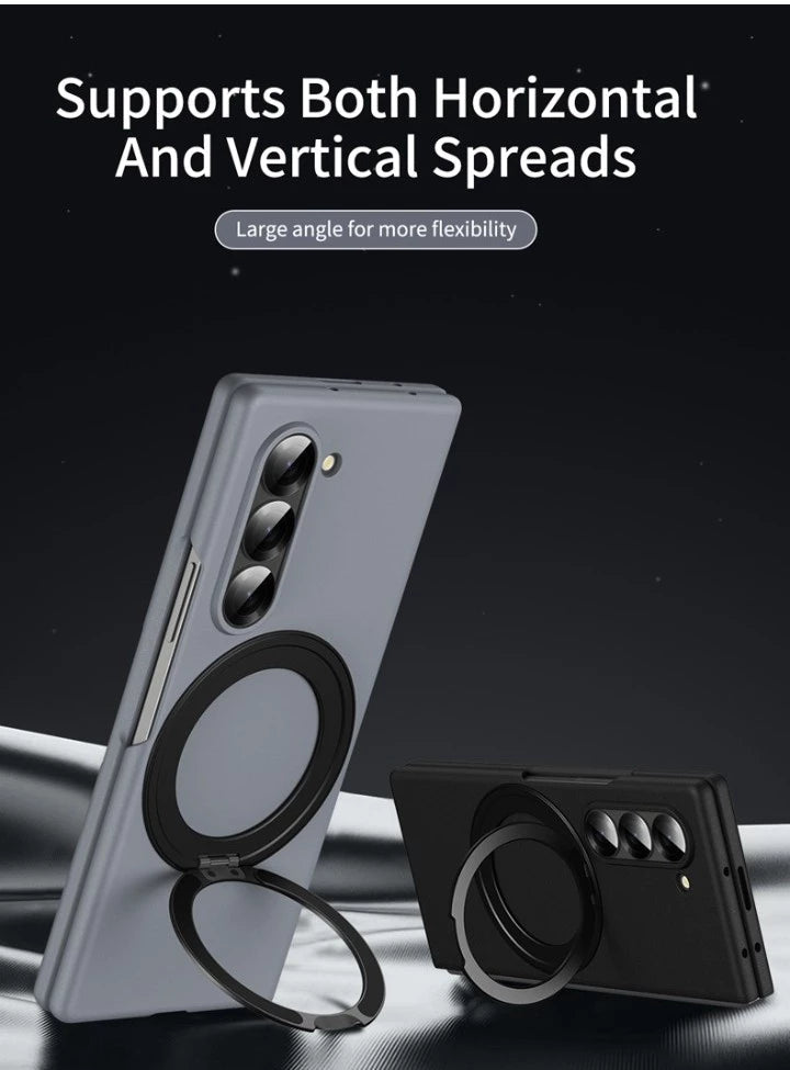 Samsung Galaxy Z Fold 6 Super Slim Magnetic 360° Rotatable Metal Ring Holder Kickstand Case - Black