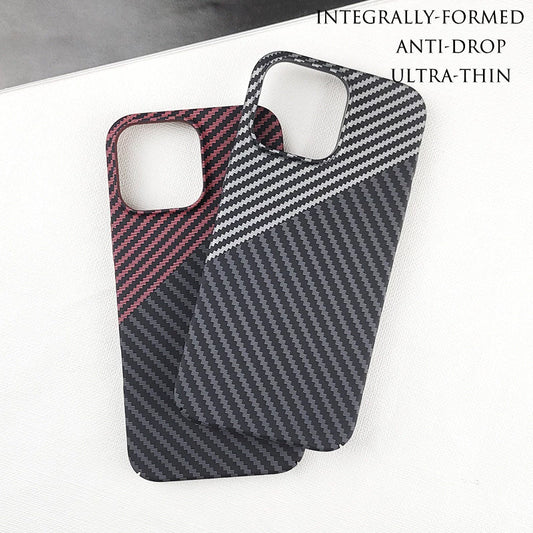 iPhone 14 Pro Carbon Case, Dual Shade Carbon Fiber Real Aramid Kevilar Case - Open Cut