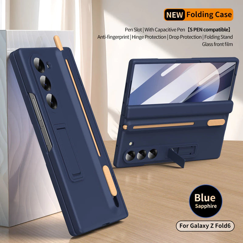 Samsung Galaxy Z Fold6 Silicon S Pen Case, Premium Matte Finish Case with Stand & Hinge Protection - Blue