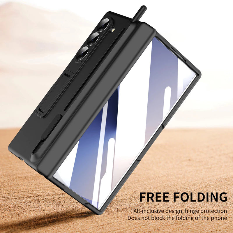 Samsung Galaxy Z Fold6 Silicon S Pen Case, Premium Matte Finish Case with Stand & Hinge Protection - Black