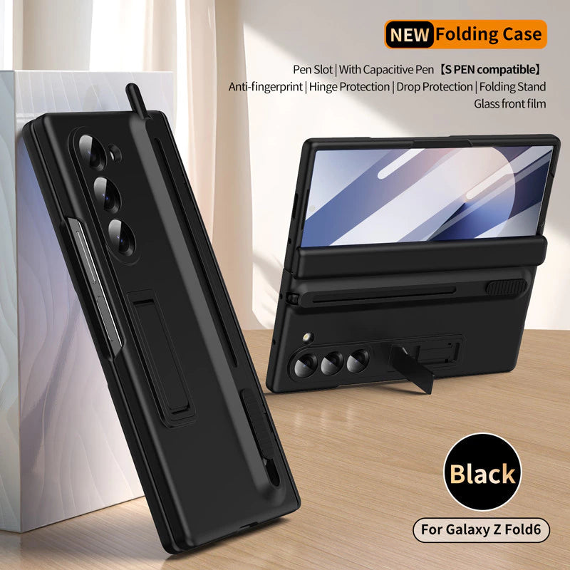 Samsung Galaxy Z Fold6 Silicon S Pen Case, Premium Matte Finish Case with Stand & Hinge Protection - Black