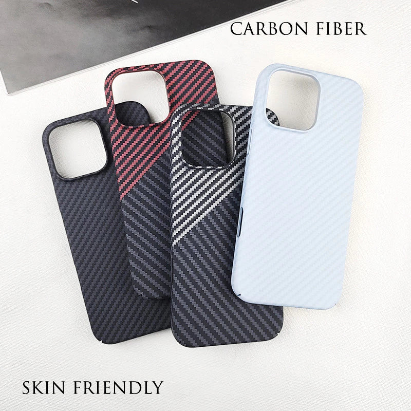 iPhone 14 Pro Max Carbon Case, Dual Shade Carbon Fiber Texture Ant-fingerprint Matte Case - Black-Silver