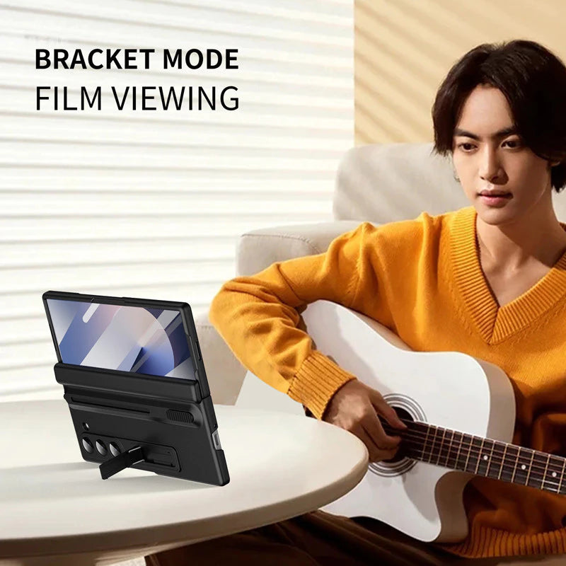 Samsung Galaxy Z Fold6 Silicon S Pen Case, Premium Matte Finish Case with Stand & Hinge Protection - Black