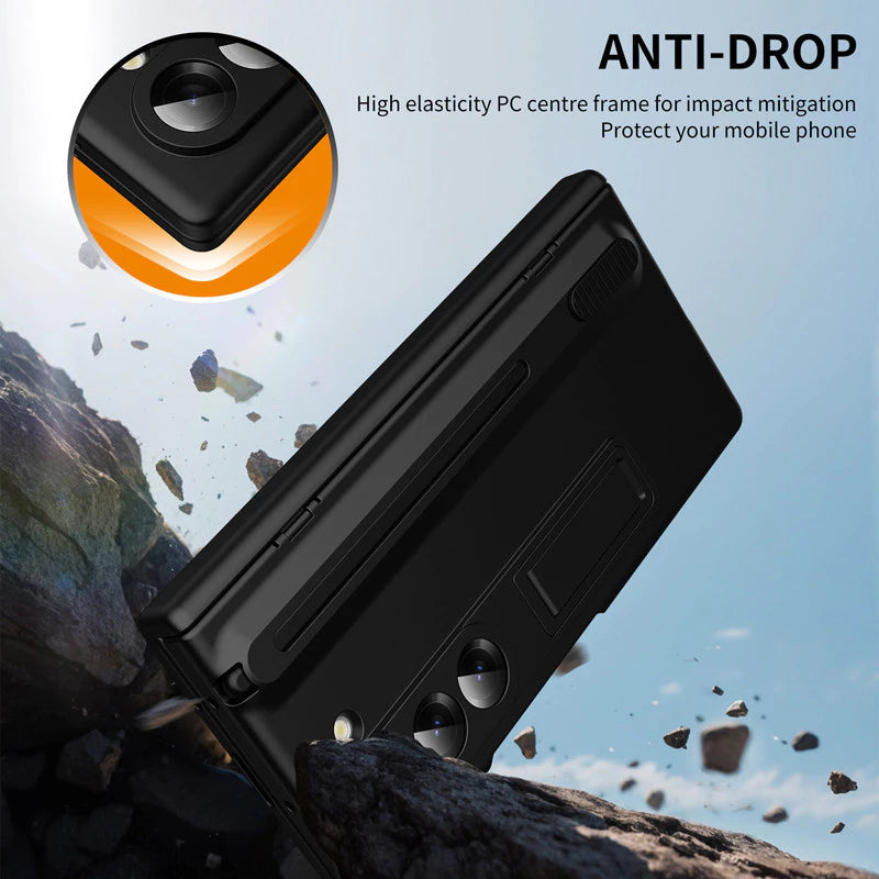 Samsung Galaxy Z Fold6 Silicon S Pen Case, Premium Matte Finish Case with Stand & Hinge Protection - Black