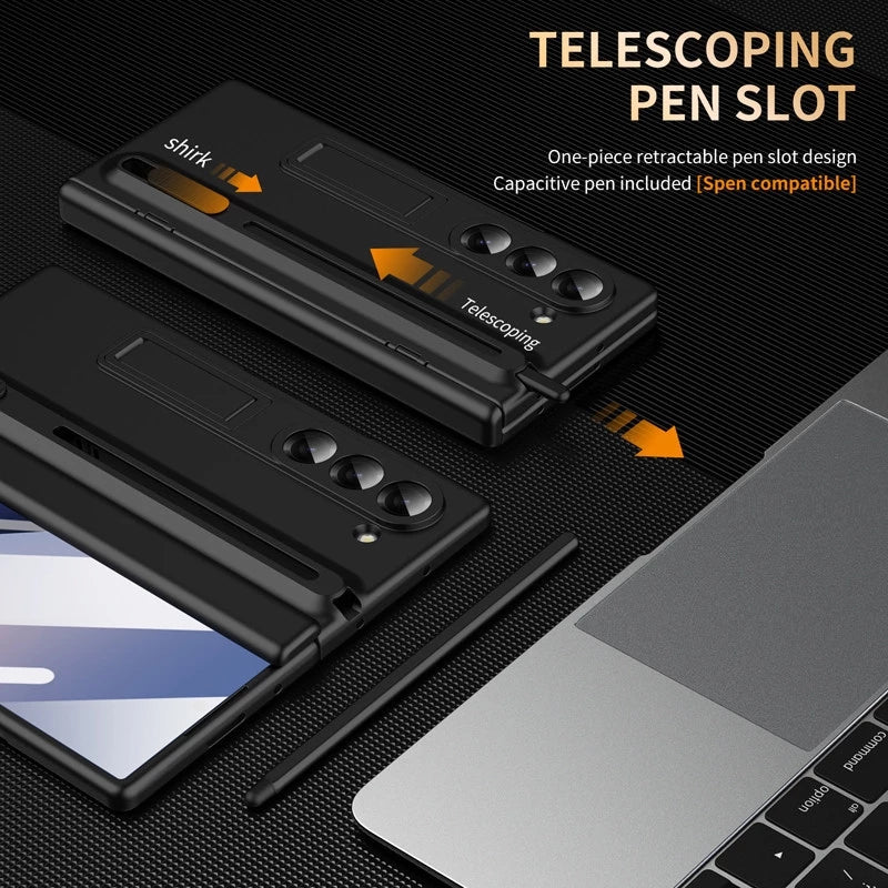 Samsung Galaxy Z Fold6 Silicon S Pen Case, Premium Matte Finish Case with Stand & Hinge Protection - Black