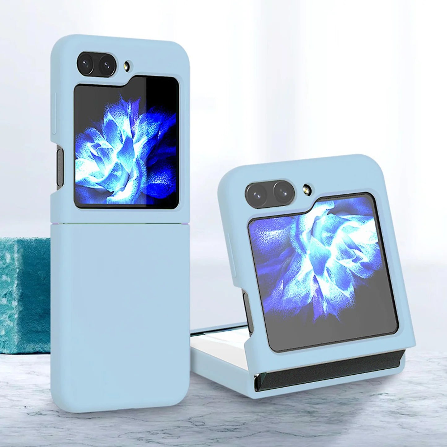 Samsung Galaxy Z Flip 5 Silicon Case Liquid Silicon Inner Fabric with Logo-Sky Blue