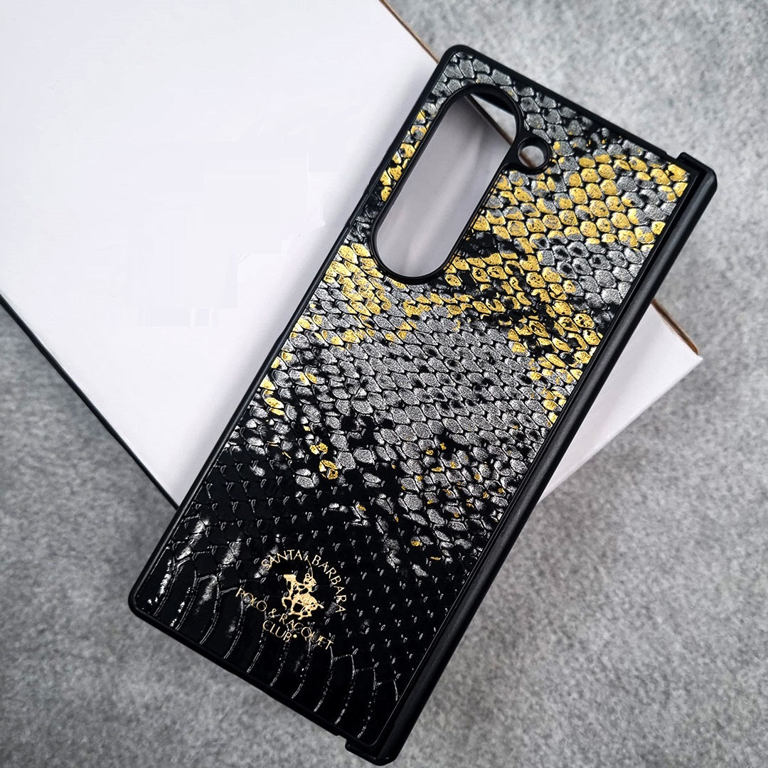 Samsung Galaxy Z Fold 6 Santa Barbara Polo SAGAR Series Leather Case with Hinge Protection - Black