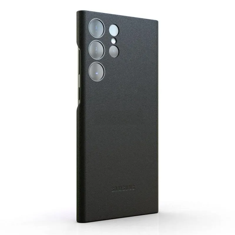 Samsung Galaxy S23 Ultra Super Slim Vegan Leather Case with Logo - Black