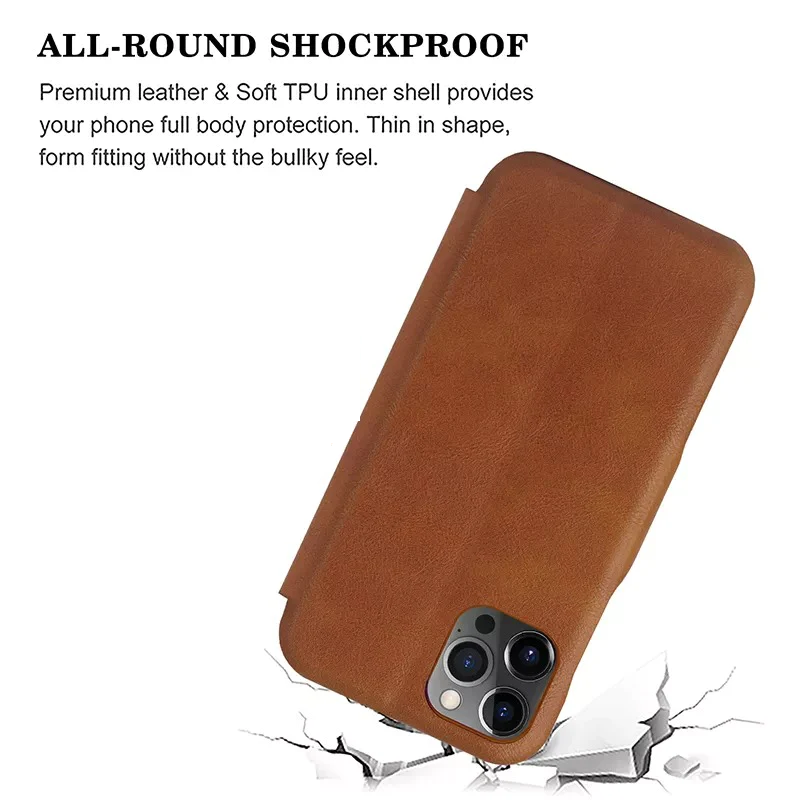 iPhone 13 Pro Max Leather Flip Cover Stand With Card Holder Logo Cut Case