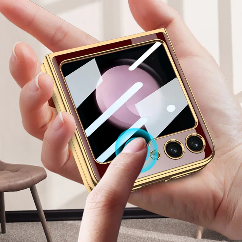 Samsung Galaxy Z Flip 5 Deer Pattern Glass Case-Wine