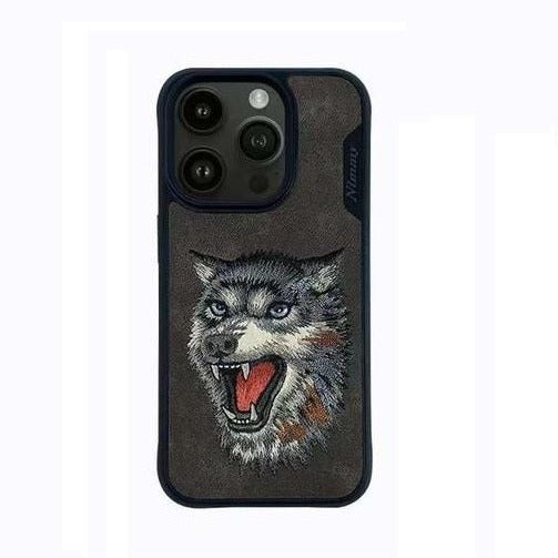iPhone 15 Pro Max Nimmy 3D Embroided Leather Wolf Back Case