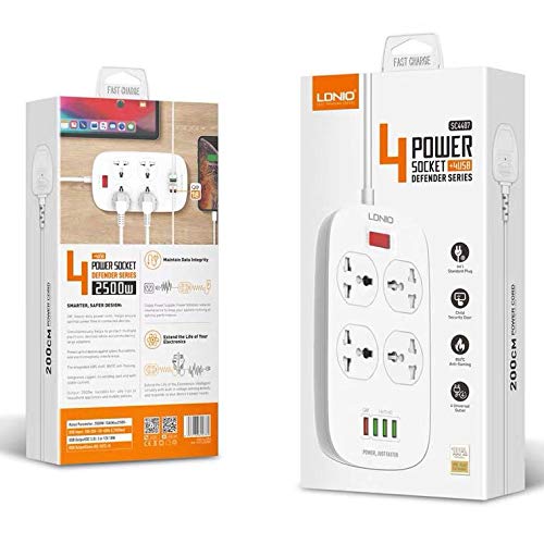 LDNIO New Model Defender Series Qualcomm 3.0 Quick Charge 4 Ways Socket 4 USB with one QC 3.0 Port Multifunction Power Surge Protector 2 metres Cord