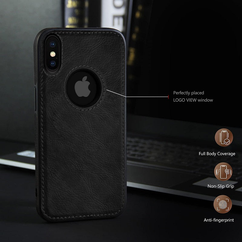 iPhone X/Xs Original PU Leather Case Classic Luxury Elegant with Logo Cut - Black