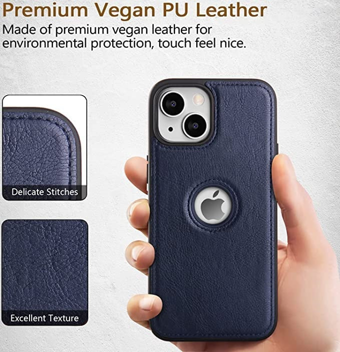 iPhone 14 Plus Original PU Leather Case Classic Luxury Elegant with Logo Cut - Blue