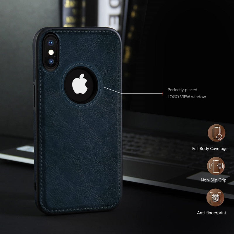 iPhone X/Xs Original PU Leather Case Classic Luxury Elegant with Logo Cut - Blue