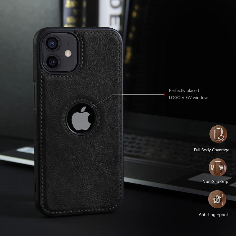 iPhone 12 Mini Original PU Leather Case Classic Luxury Elegant with Logo Cut - Black