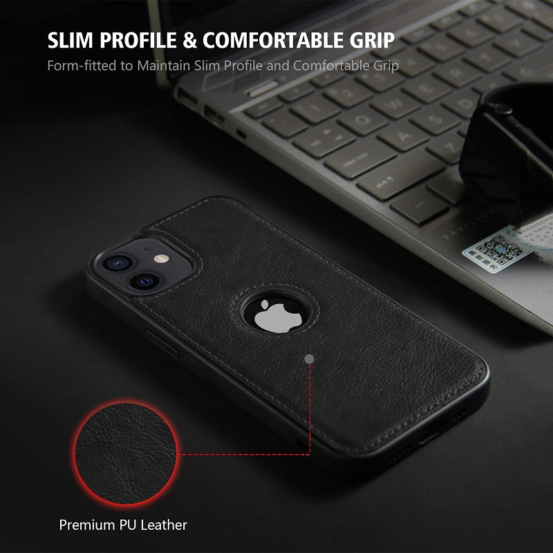 iPhone 12 Mini Original PU Leather Case Classic Luxury Elegant with Logo Cut - Black