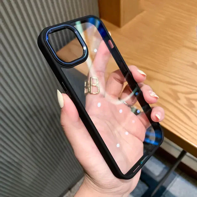 iPhone 13 Pro Ultra Slim Crystal Clear Hybrid Metal Circel Anti Yellow Case