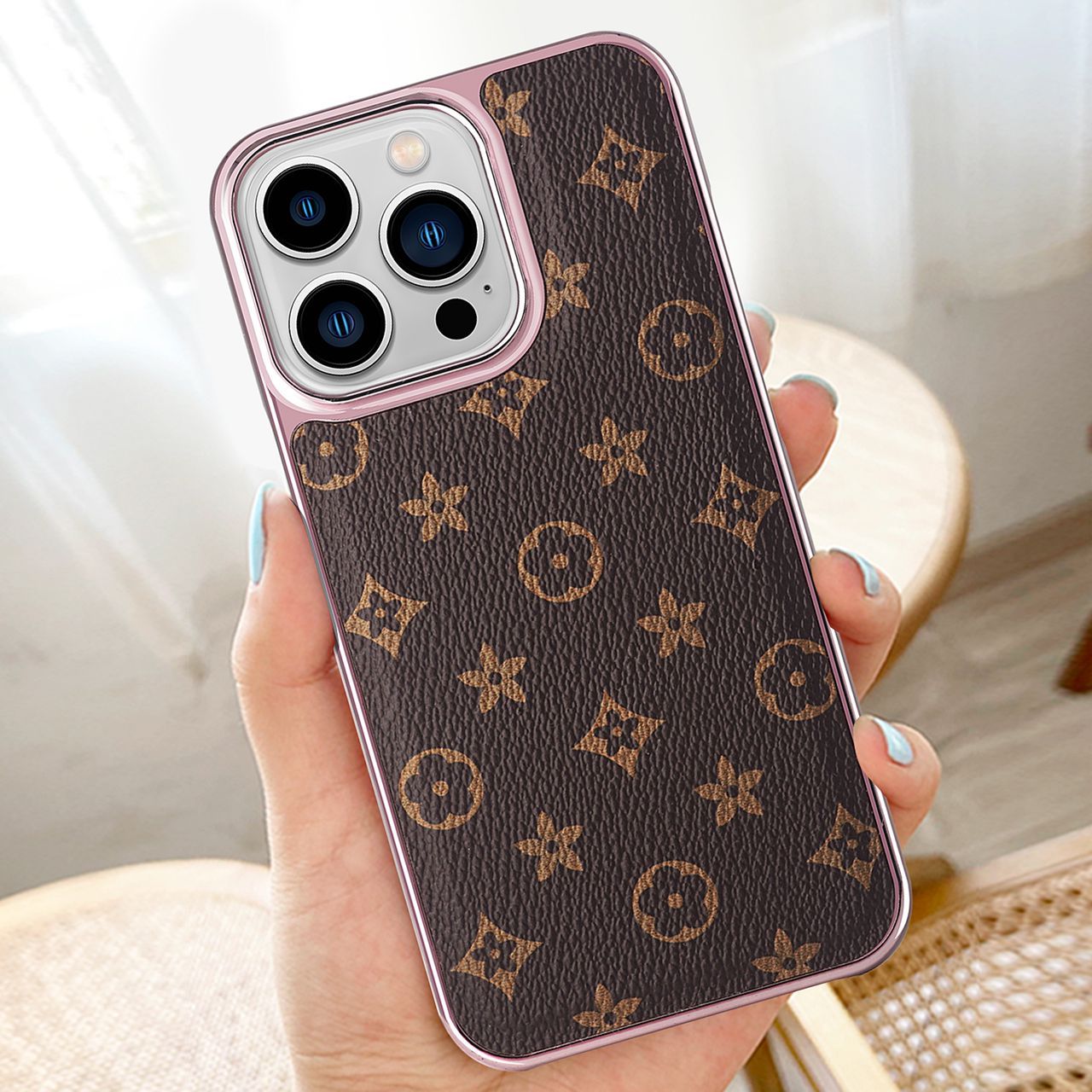 iPhone 13 Pro Burberry Classic Pattern Leather Case with Camera Protection